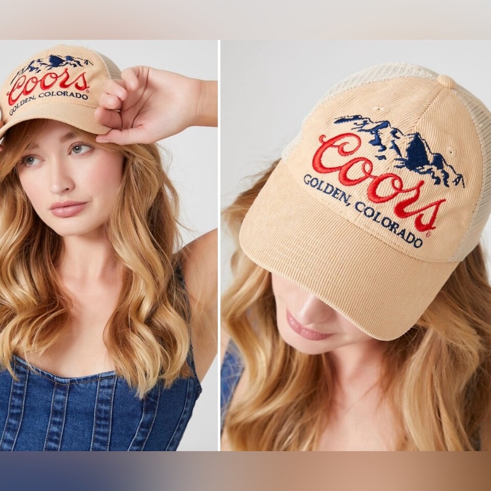 •NWT•MAD Engine x Forever 21 Coors Banquet Corduroy Baseball Trucker Cap- TAN